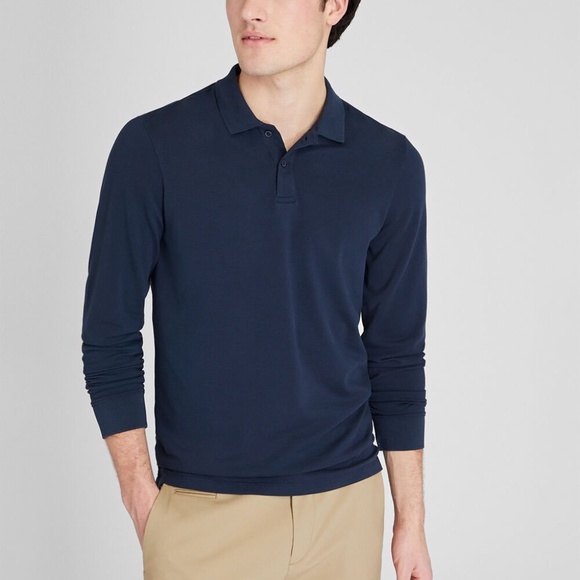 Long Sleeve Clean Piqué Polo - Brand New - NEVER WORN - Navy